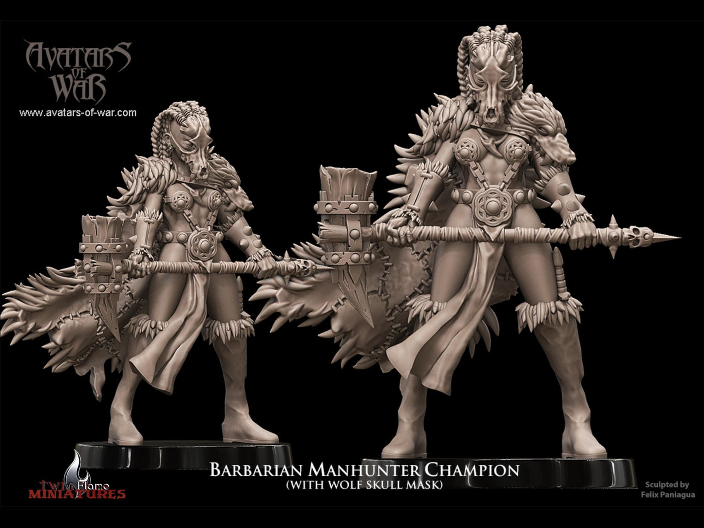 Barbarian Manhunter Champion | Female Tribal Warrior with Skull Mask