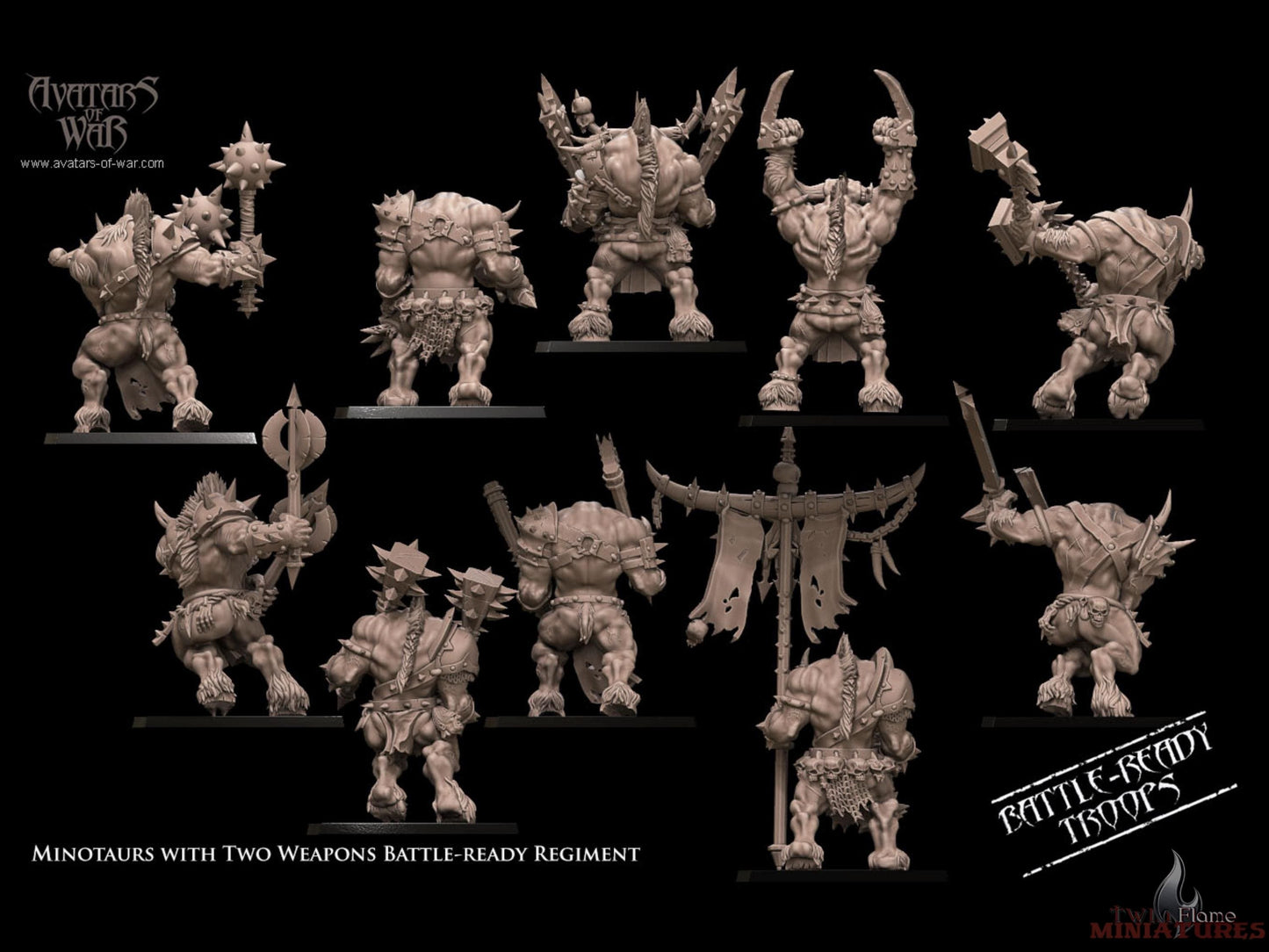 10 Minotaurs with Two Weapons Battle-Ready Regiment
