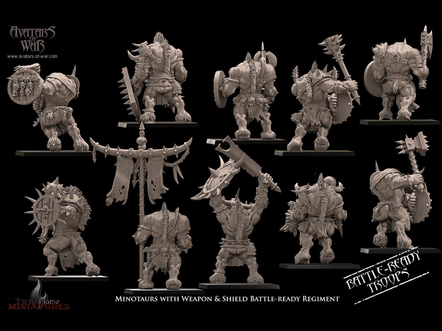 10 Minotaurs with Weapon & Shield Battle-Ready Regiment