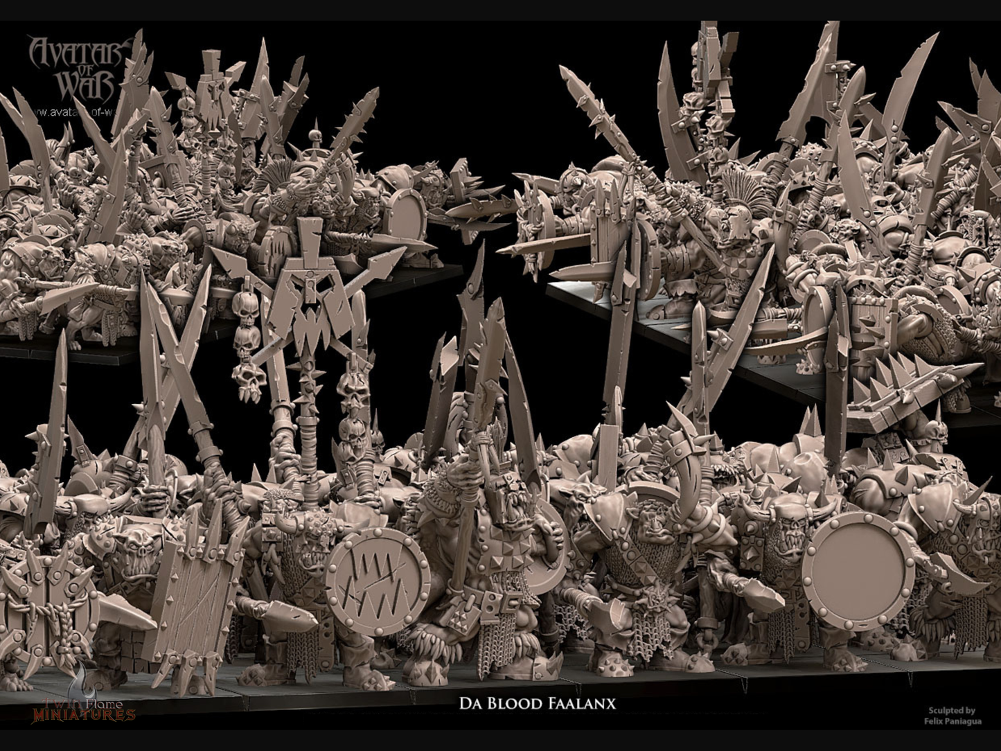 Da Blood Faalanx 27 Orc Spearmen Battle-Ready Regiment with Chieftain Tharok Ironchest and his Command