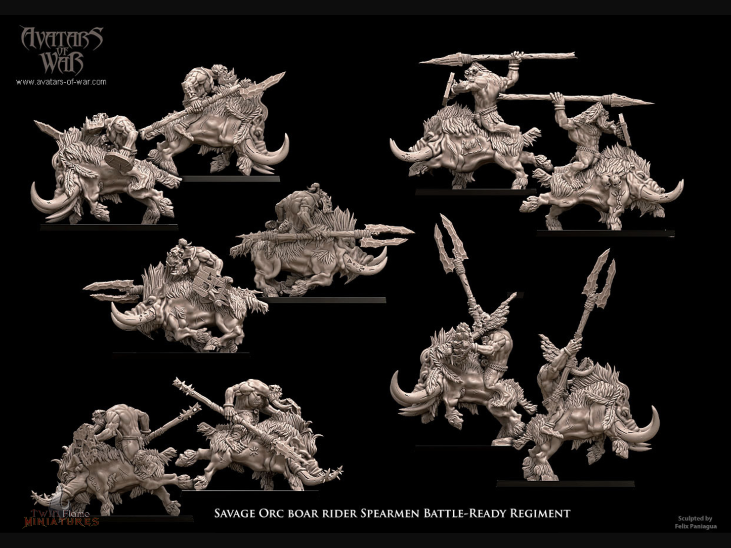 10 Savage Orc Boar Rider Spearmen Battle-Ready Regiment
