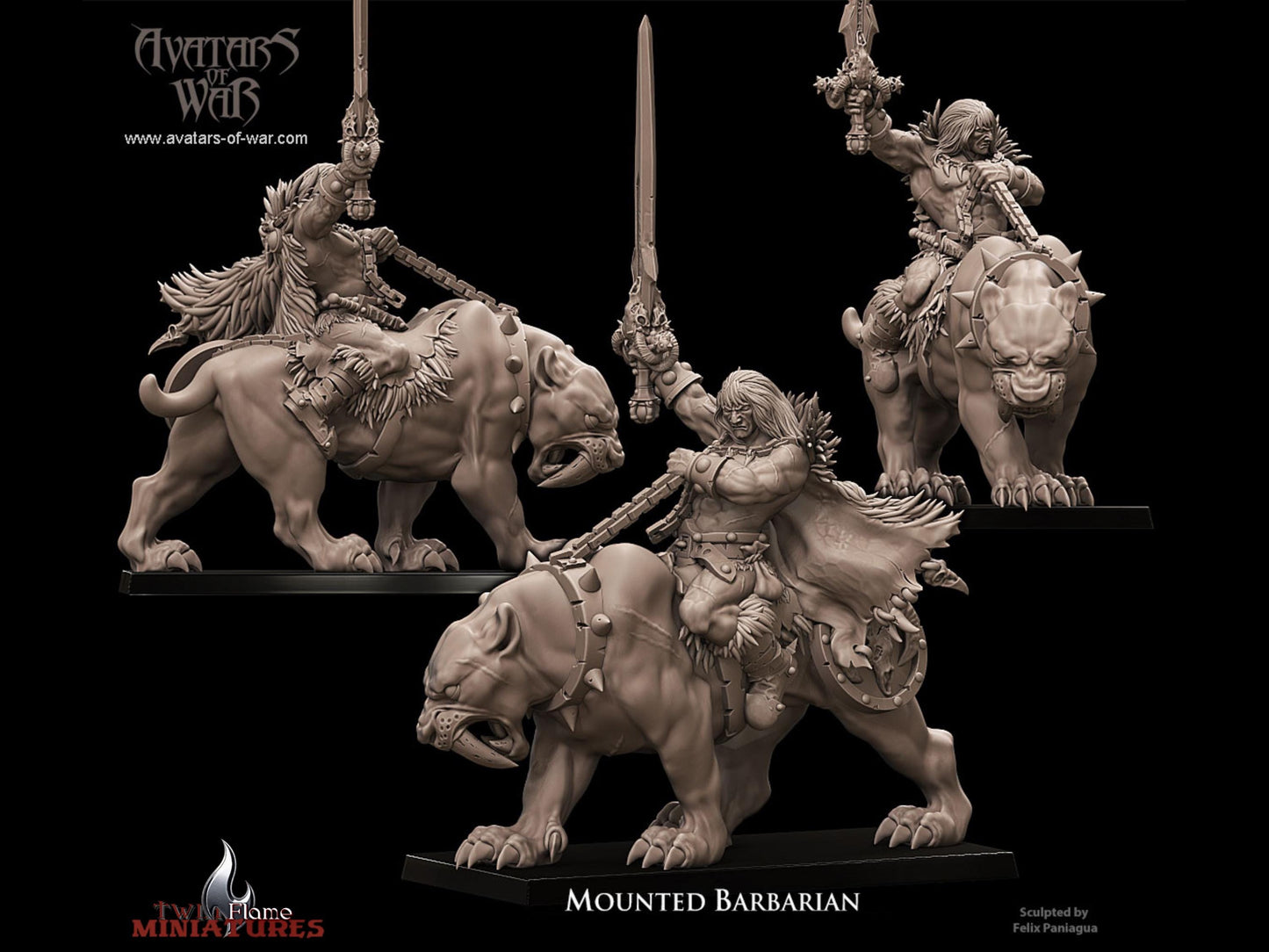 Barbarian Manhunters & Sabertooths Set | Male, Female & Mounted Barbarian Rider