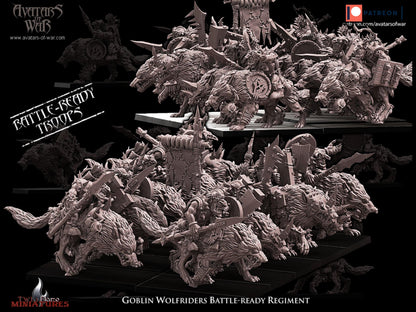 10 Battle-Ready Goblin Wolf Riders Regiment with Weapon and Shield