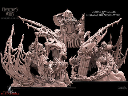 Gorvak Bonecaller and the Blackfang Host | Undead Orcs & Goblins Skeleton Battle-Ready Regiment + Necromancer on Wyrm