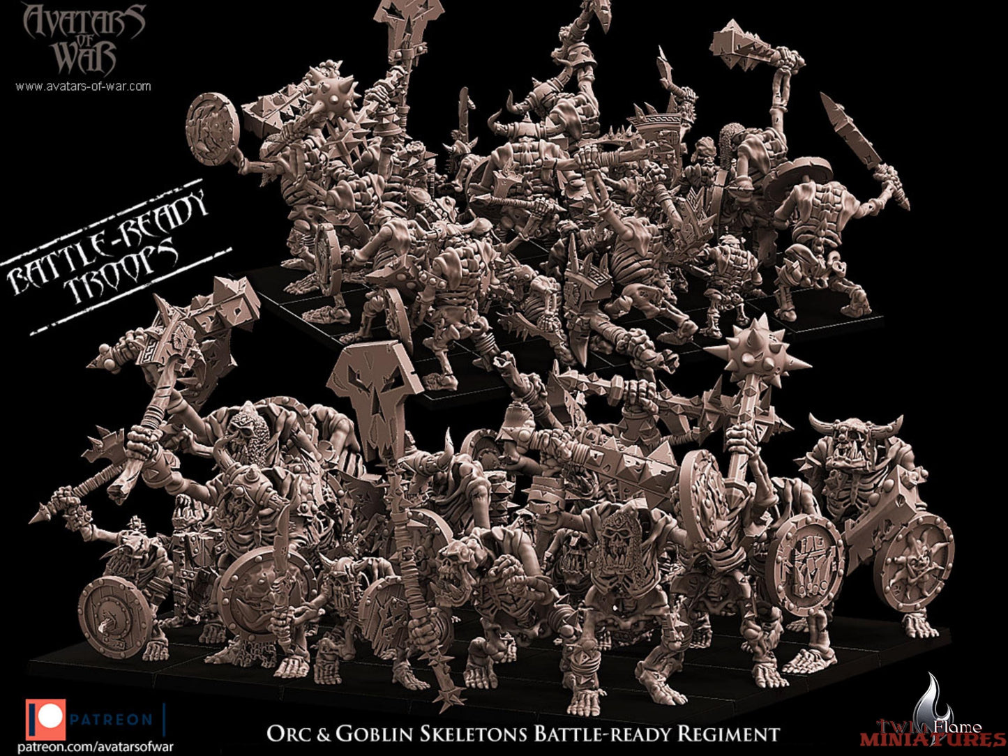 Gorvak Bonecaller and the Blackfang Host | Undead Orcs & Goblins Skeleton Battle-Ready Regiment + Necromancer on Wyrm