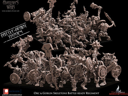Gorvak Bonecaller and the Blackfang Host | Undead Orcs & Goblins Skeleton Battle-Ready Regiment + Necromancer on Wyrm