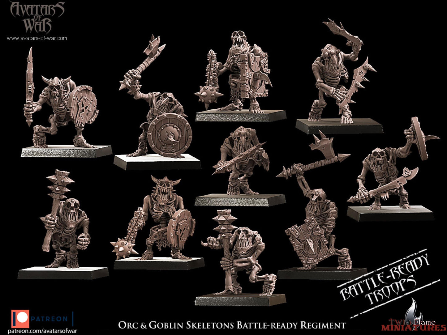 Gorvak Bonecaller and the Blackfang Host | Undead Orcs & Goblins Skeleton Battle-Ready Regiment + Necromancer on Wyrm