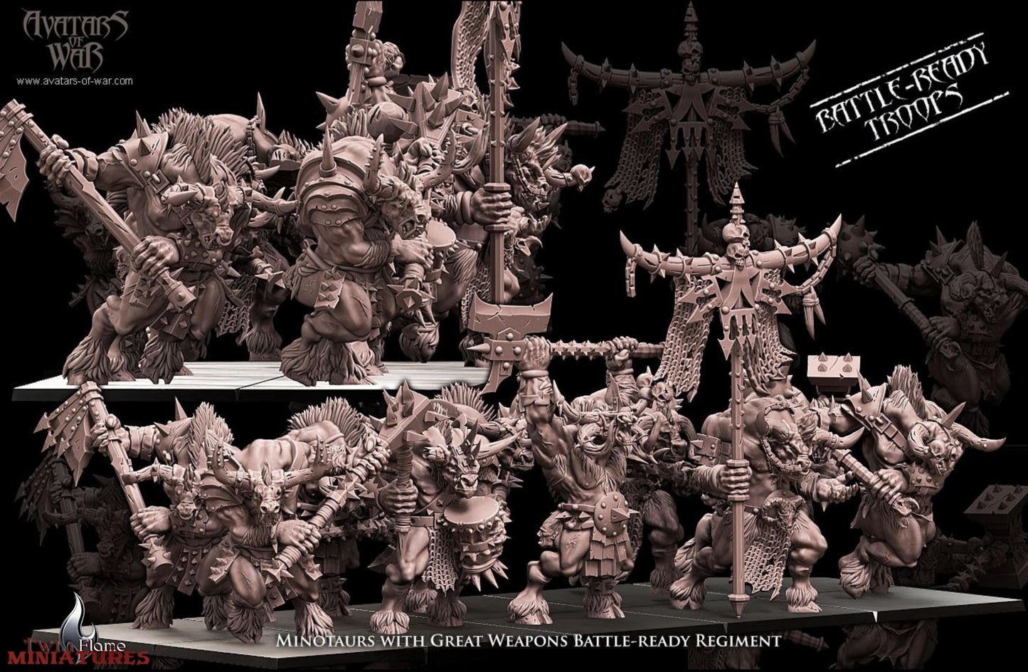 10 Minotaurs with Great Weapons Battle-Ready Regiment | Monstrous Infantry