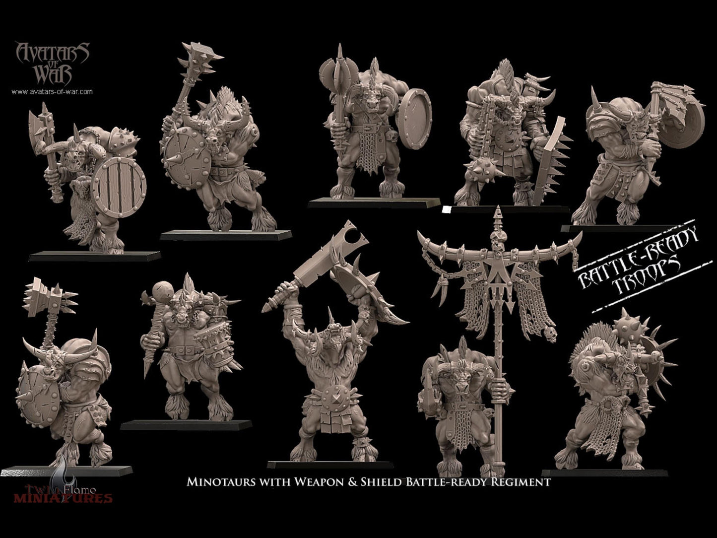 10 Minotaurs with Weapon & Shield Battle-Ready Regiment