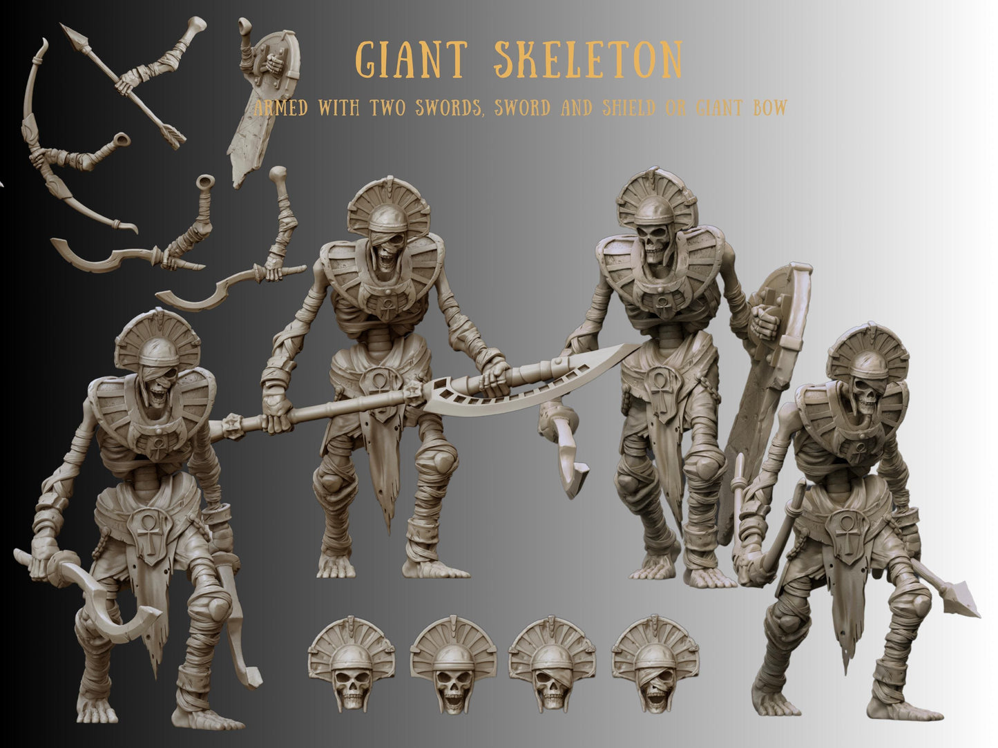 Multi-part Giant Undead Skeleton with Head & Weapon Options