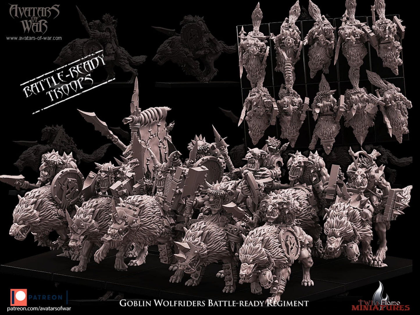 10 Battle-Ready Goblin Wolf Riders Regiment with Weapon and Shield