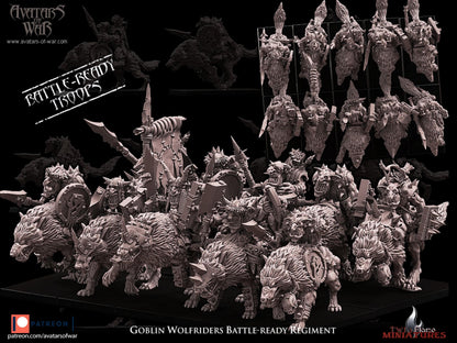 10 Battle-Ready Goblin Wolf Riders Regiment with Weapon and Shield