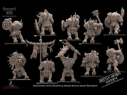 10 Minotaurs with Weapon & Shield Battle-Ready Regiment