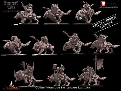 10 Battle-Ready Goblin Wolf Riders Regiment with Weapon and Shield