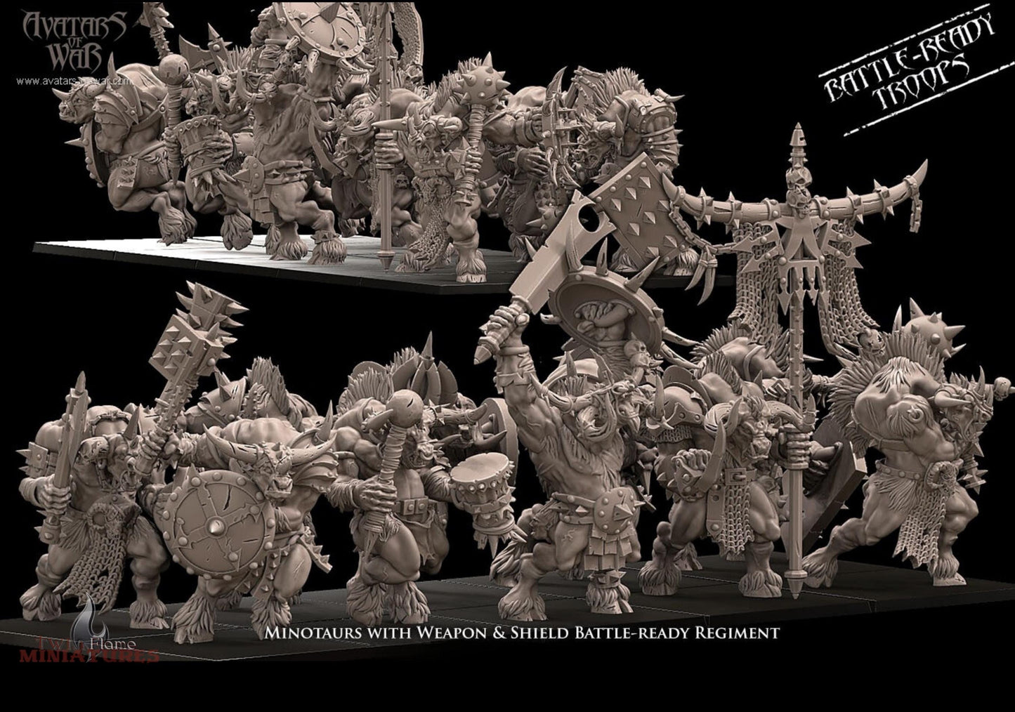 10 Minotaurs with Weapon & Shield Battle-Ready Regiment