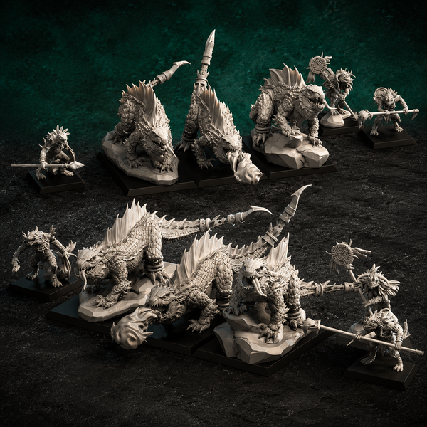Lizardmen Fiery Beasts with Handlers