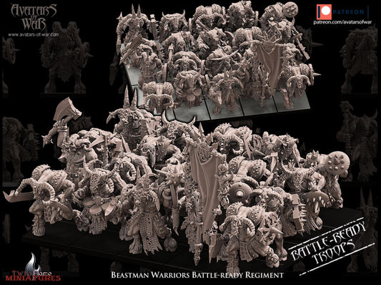 20 Beastmen Warriors Battle-Ready Regiment with Weapon & Shield | Core Infantry