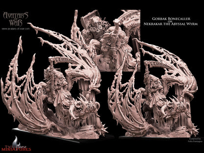 Gorvak Bonecaller and the Blackfang Host | Undead Orcs & Goblins Skeleton Battle-Ready Regiment + Necromancer on Wyrm