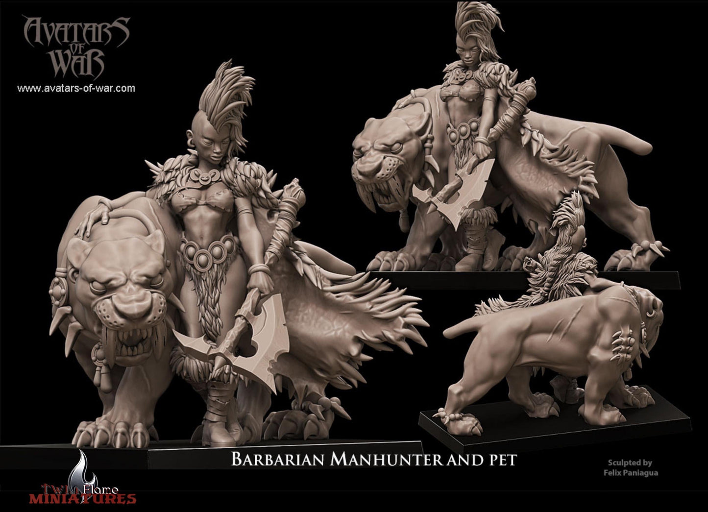 Barbarian Manhunters & Sabertooths Set | Male, Female & Mounted Barbarian Rider
