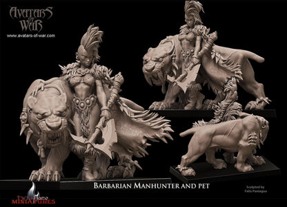 Barbarian Manhunters & Sabertooths Set | Male, Female & Mounted Barbarian Rider
