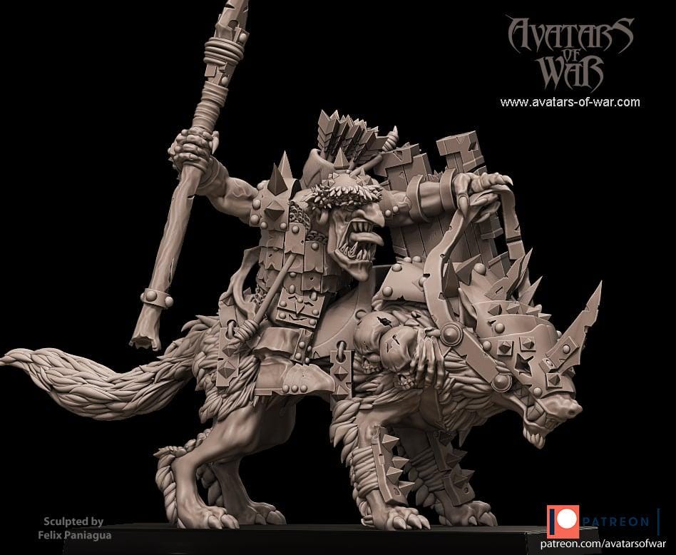 Battle-Ready Goblin Hero on Armoured Wolf