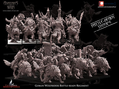10 Battle-Ready Goblin Wolf Riders Regiment with Weapon and Shield