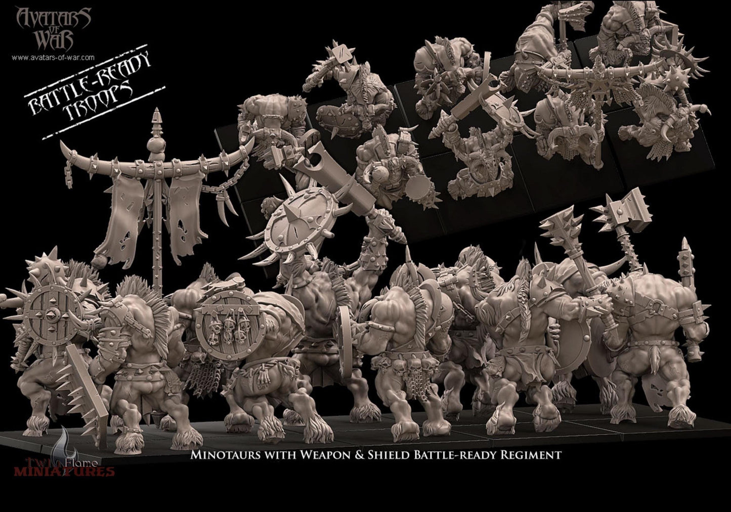10 Minotaurs with Weapon & Shield Battle-Ready Regiment