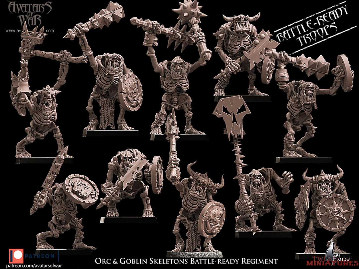 Gorvak Bonecaller and the Blackfang Host | Undead Orcs & Goblins Skeleton Battle-Ready Regiment + Necromancer on Wyrm