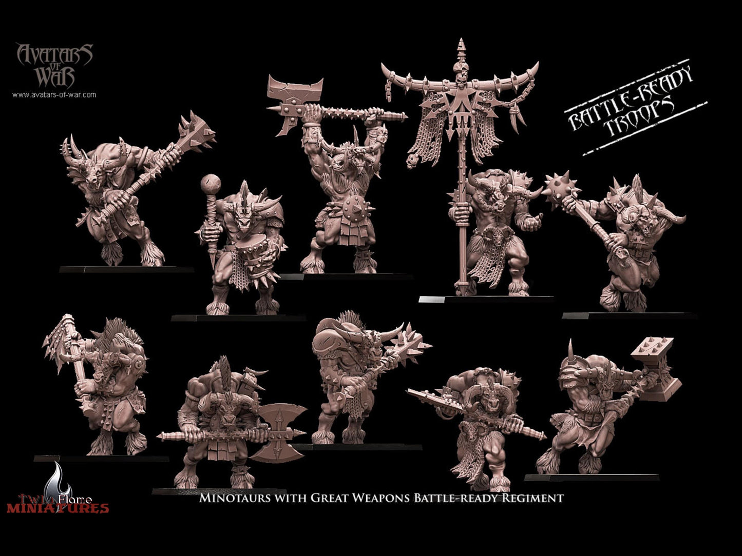 10 Minotaurs with Great Weapons Battle-Ready Regiment | Monstrous Infantry