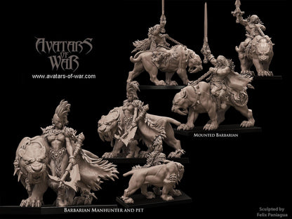 Barbarian Manhunters & Sabertooths Set | Male, Female & Mounted Barbarian Rider