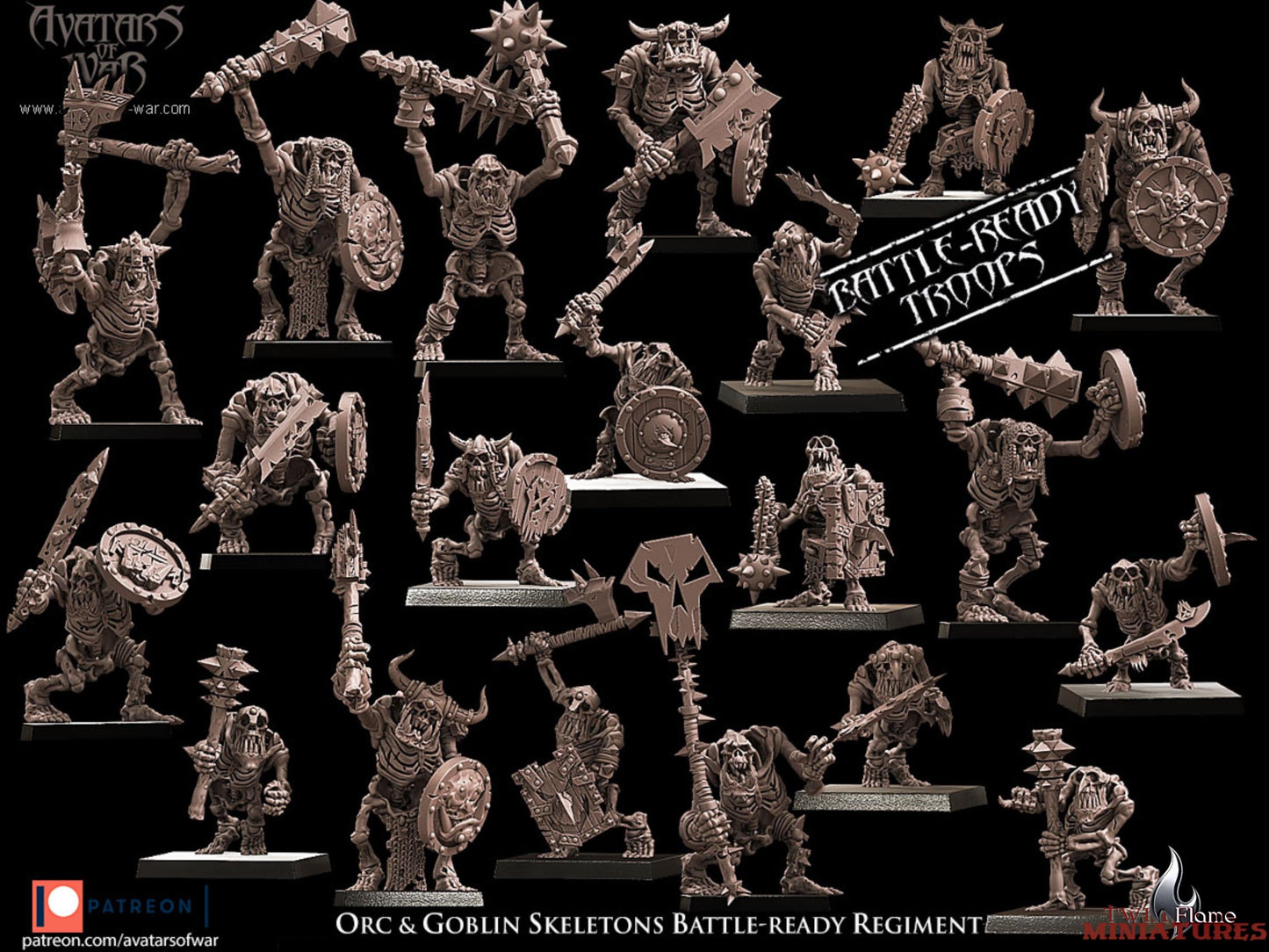 Gorvak Bonecaller and the Blackfang Host | Undead Orcs & Goblins Skeleton Battle-Ready Regiment + Necromancer on Wyrm