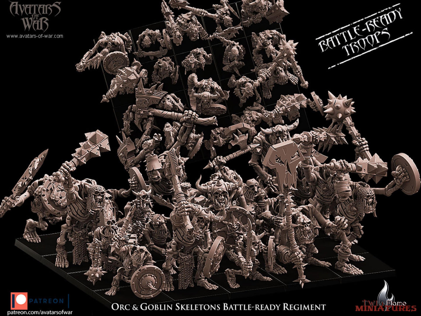 Gorvak Bonecaller and the Blackfang Host | Undead Orcs & Goblins Skeleton Battle-Ready Regiment + Necromancer on Wyrm