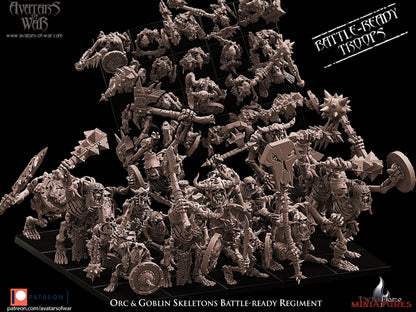 Gorvak Bonecaller and the Blackfang Host | Undead Orcs & Goblins Skeleton Battle-Ready Regiment + Necromancer on Wyrm