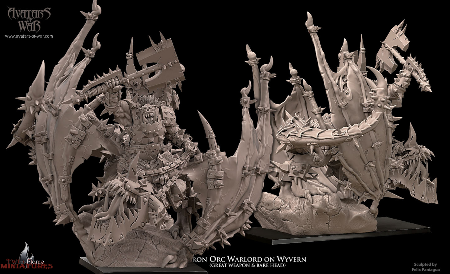 Iron Orc Warlord on Wyvern | Mounted Orc Hero & Monster Miniature