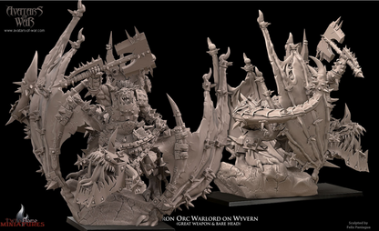 Iron Orc Warlord on Wyvern | Mounted Orc Hero & Monster Miniature