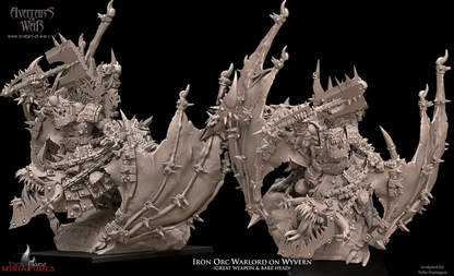 Iron Orc Warlord on Wyvern | Mounted Orc Hero & Monster Miniature