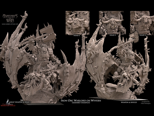 Iron Orc Warlord on Wyvern | Mounted Orc Hero & Monster Miniature
