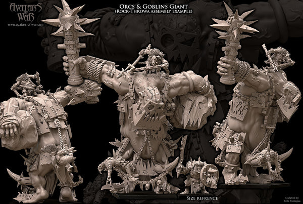 Giant orcs and goblins model with detailed armor and weapons on a black background