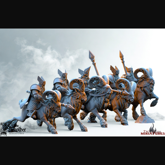 5 Dwarven Mountain Ram Riders Cavalry Unit