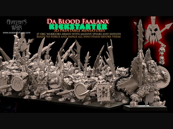 Da Blood Faalanx 27 Orc Spearmen Battle-Ready Regiment with Chieftain Tharok Ironchest and his Command
