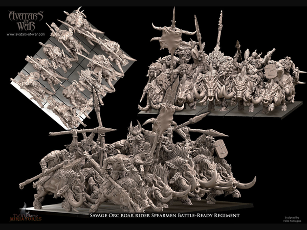 10 Savage Orc Boar Rider Spearmen Battle-Ready Regiment
